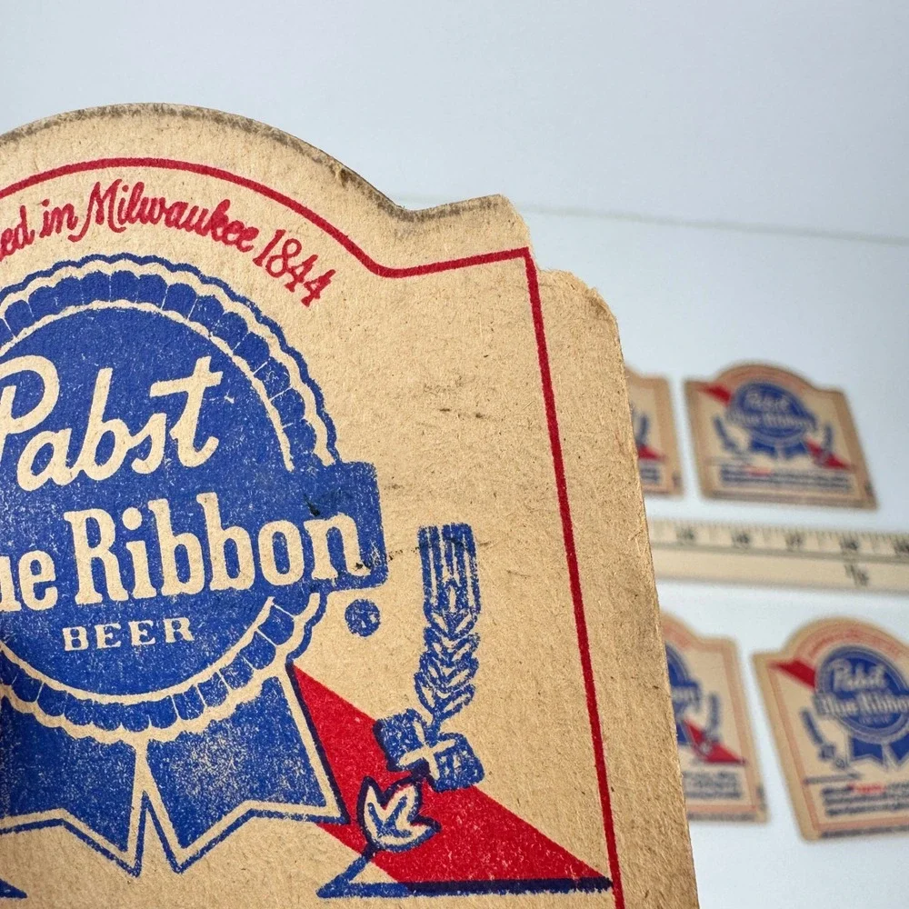 10 Vtg Pabst Blue Ribbon Beer Thin Cardboard Drink Coaster Collectible Used READ